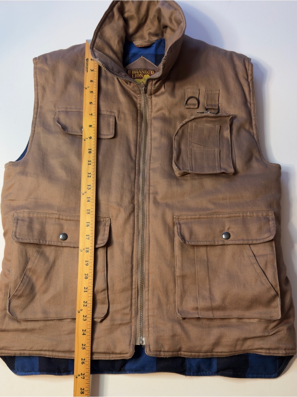 EUC Men's Branded Lion Brown Workwear Utility Vest Size Large (M) - Picture 2 of 7
